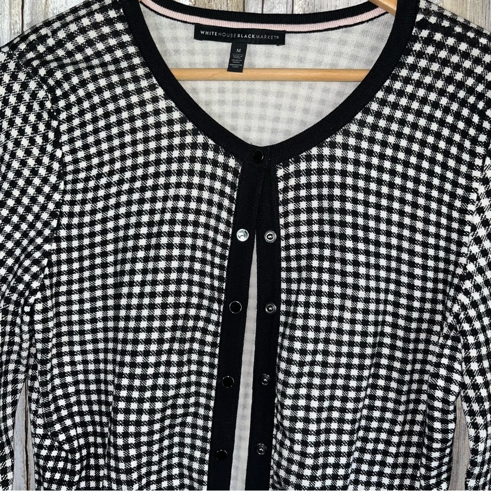 White House Black Market Gingham Snap Button Cardigan Women’s Medium - Picture 2 of 5